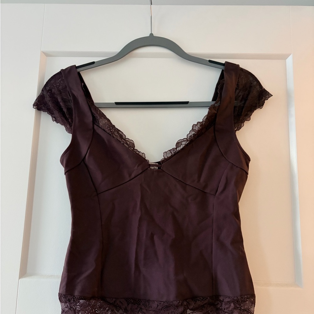 Free People Plum Lace Detail Stretchy Top